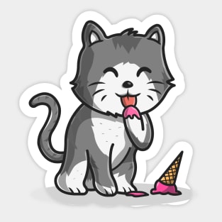 Cute Cat Eating Ice Cream Cone Cartoon Vector Icon Illustration Sticker